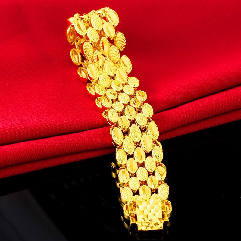 Titanstahl Armband mit Tupfenmuster, 24K Gold vergoldet