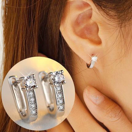 Zircon U-Shape Earrings Minimalist Korean Style