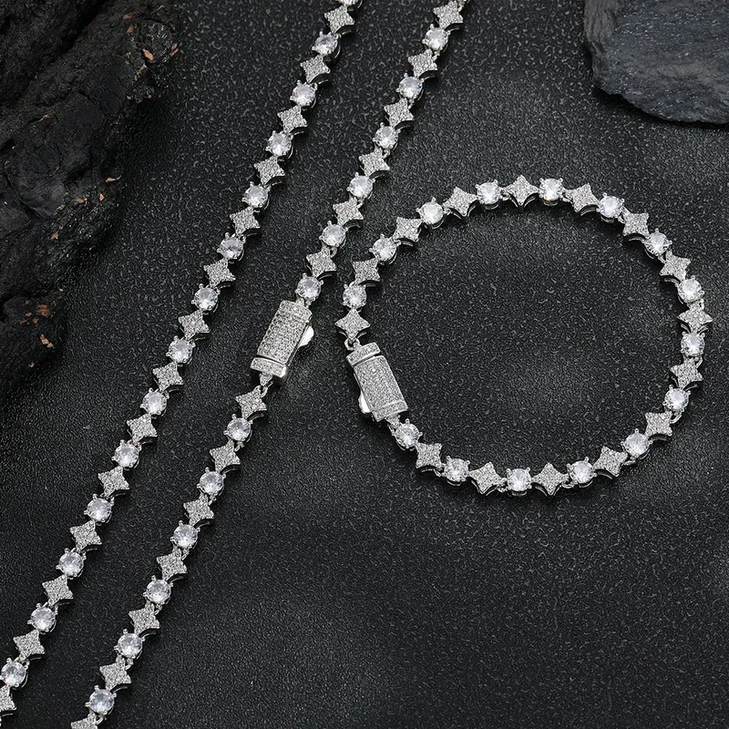 Copper Zircon Star Tennis Chain Necklace