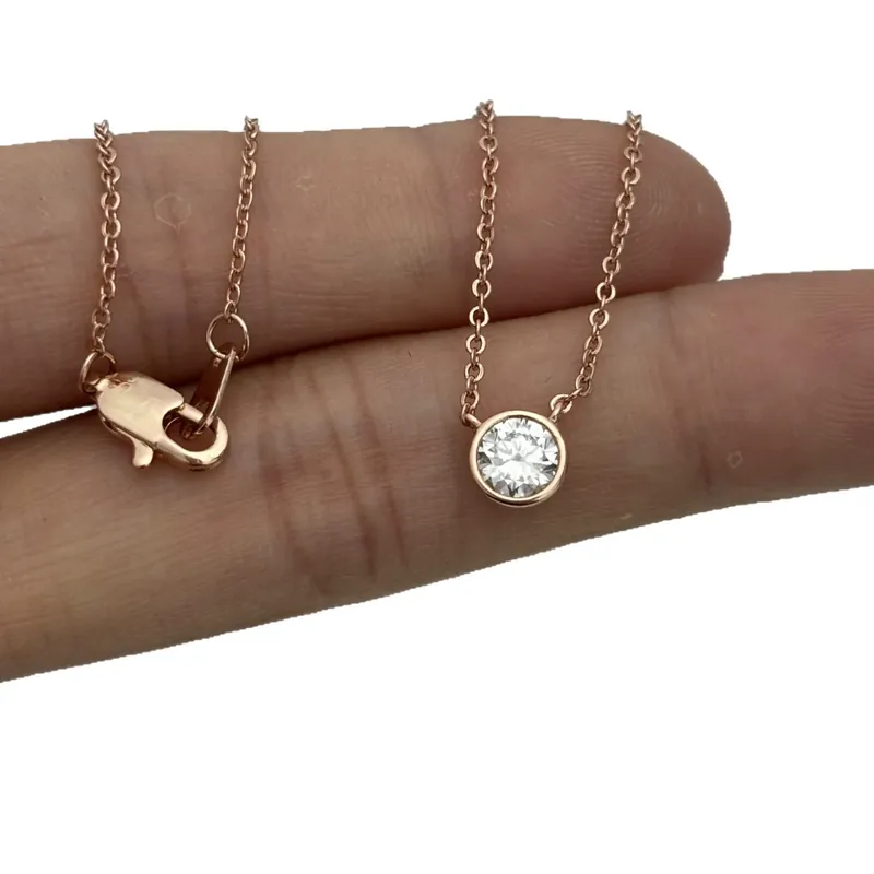 Moissanite Pendant Necklace Rose Gold
