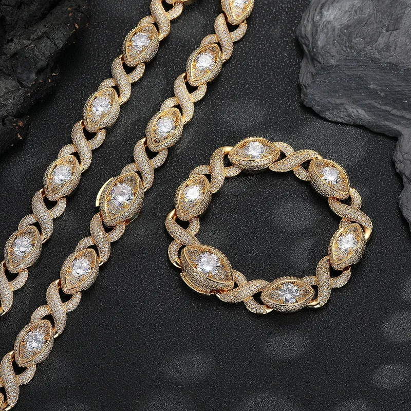 Copper Zircon Eye Cuban Chain Necklace