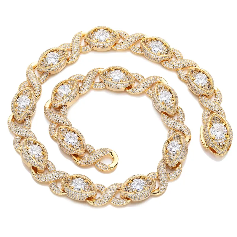 Copper Zircon Eye Cuban Chain Necklace