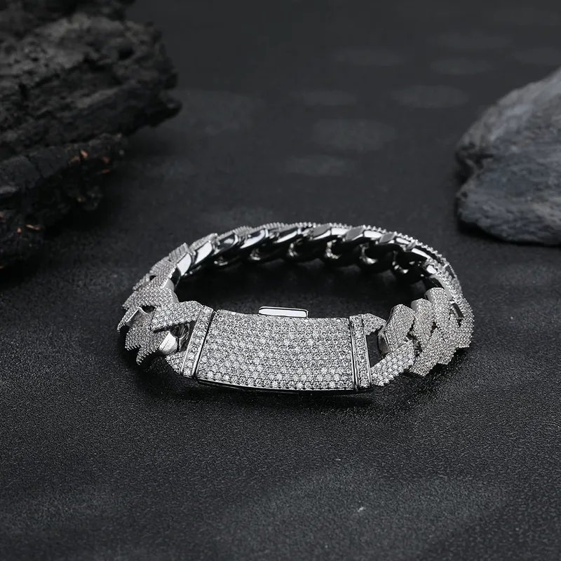 Collar Cadena Cubana de 15mm Cuatro Hileras Zirconio Hombres Hip-Hop