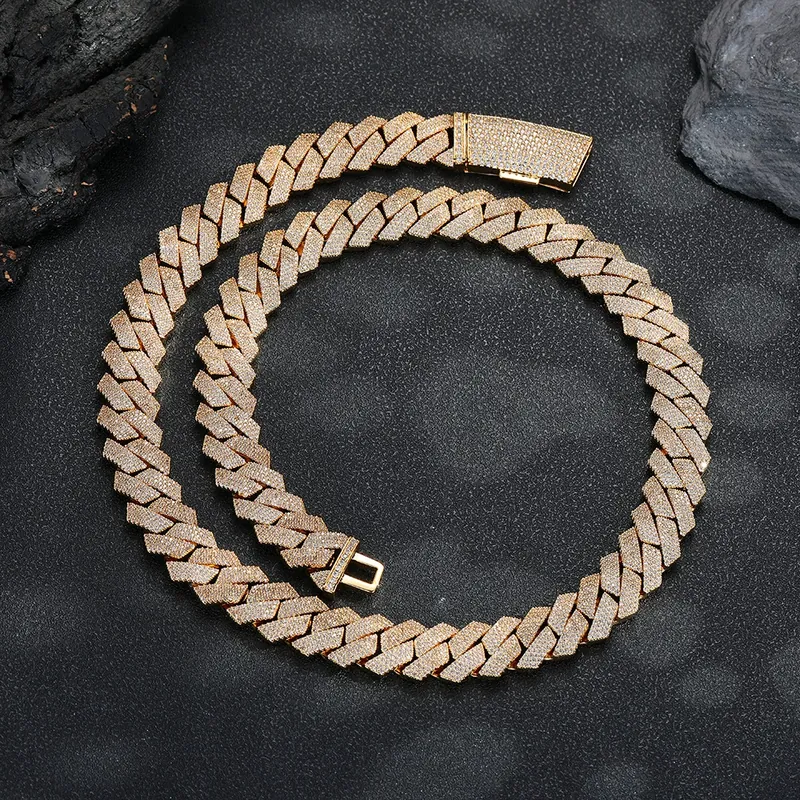 Collar Cadena Cubana de 15mm Cuatro Hileras Zirconio Hombres Hip-Hop