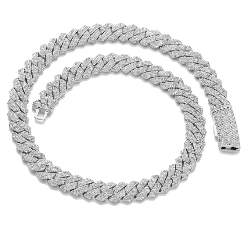Collar Cadena Cubana de 15mm Cuatro Hileras Zirconio Hombres Hip-Hop
