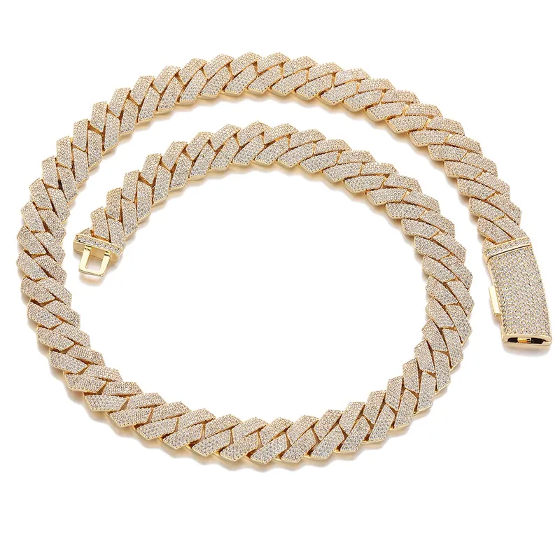 Collar Cadena Cubana de 15mm Cuatro Hileras Zirconio Hombres Hip-Hop