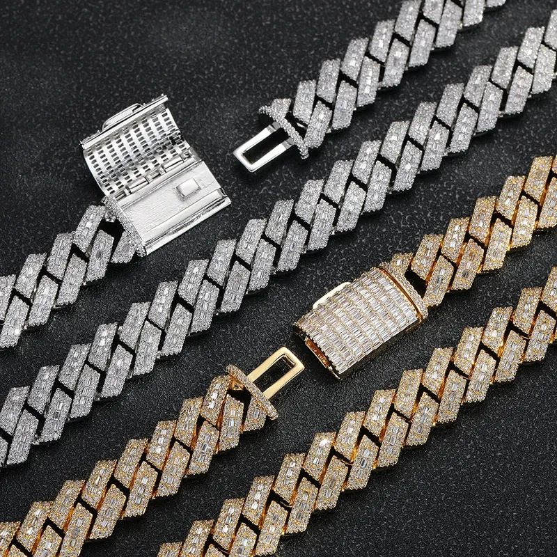 15mm Geometric Diamond Cuban Chain Necklace Hip-Hop Zircon