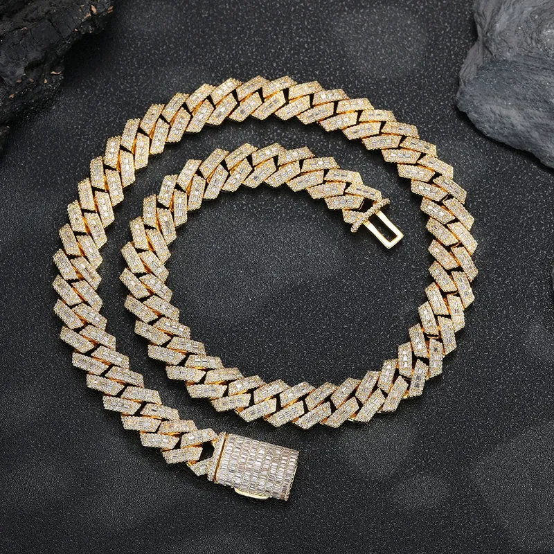 15mm Geometric Diamond Cuban Chain Necklace Hip-Hop Zircon