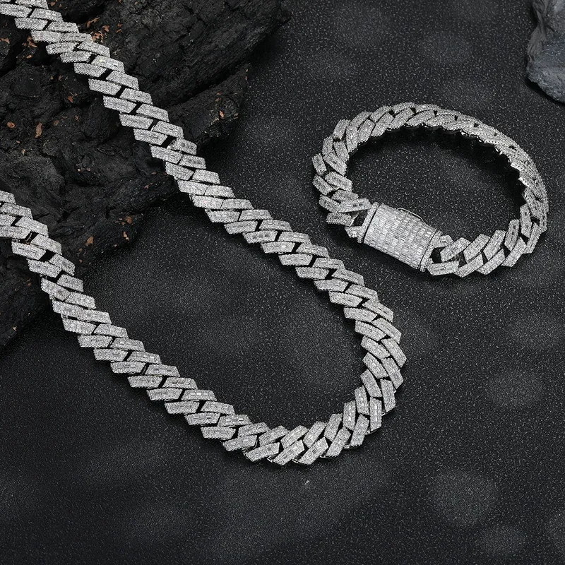 15mm Geometric Diamond Cuban Chain Necklace Hip-Hop Zircon
