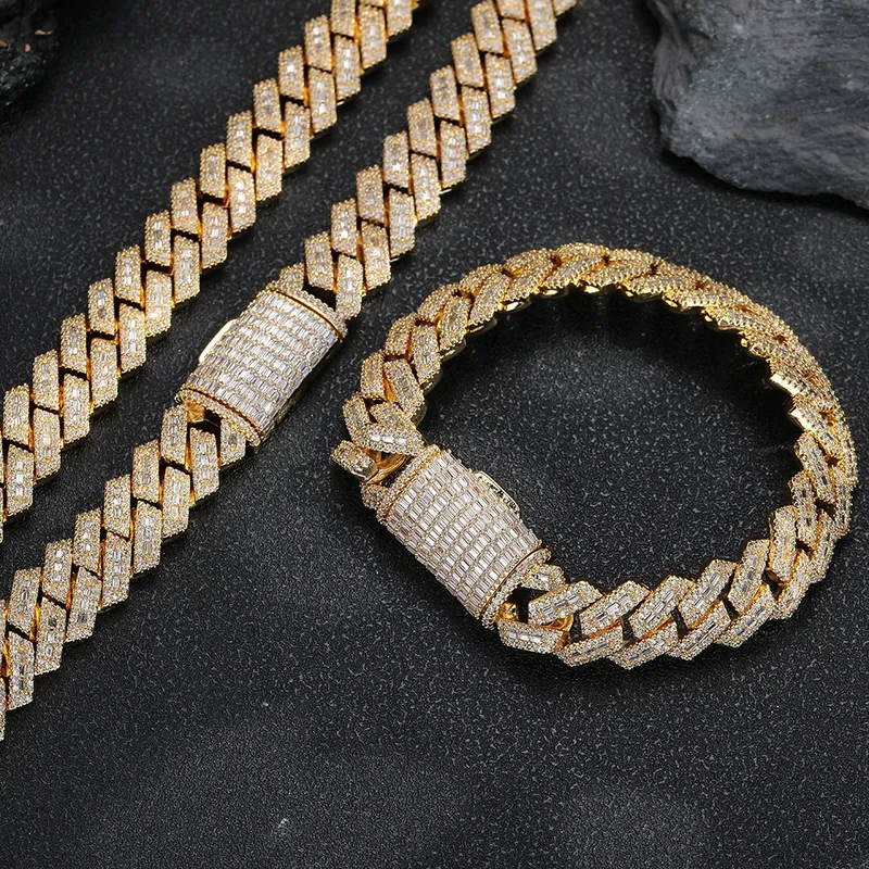 15mm Geometric Diamond Cuban Chain Necklace Hip-Hop Zircon