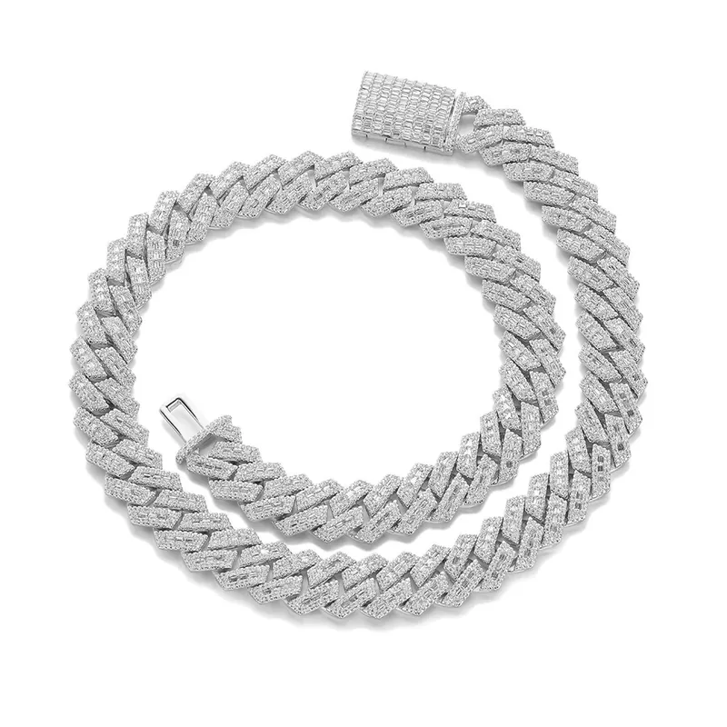15mm Geometric Diamond Cuban Chain Necklace Hip-Hop Zircon