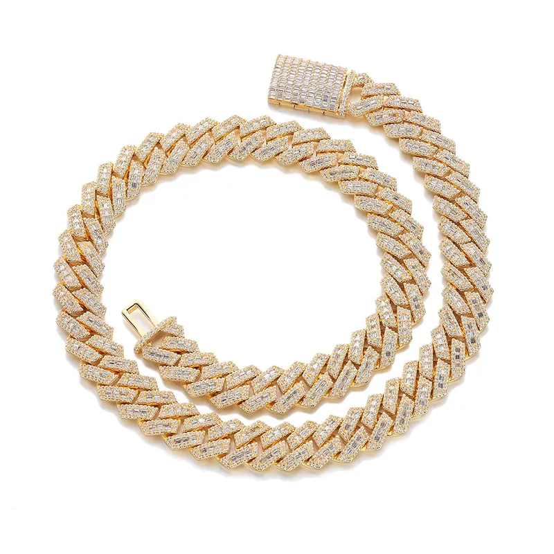 15mm Geometric Diamond Cuban Chain Necklace Hip-Hop Zircon