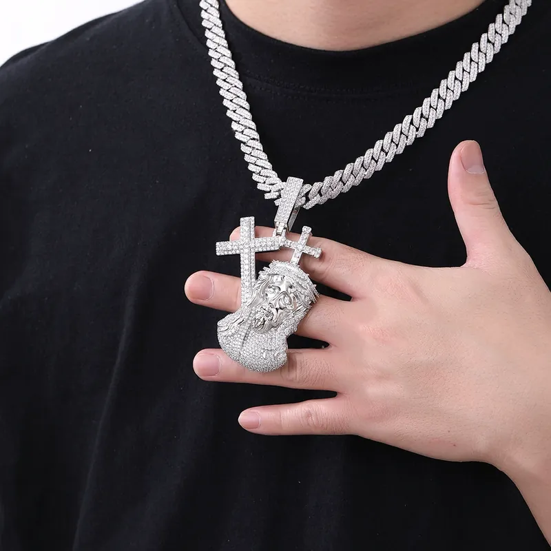 Collier pendentif croix crâne zircon Hip-Hop vintage