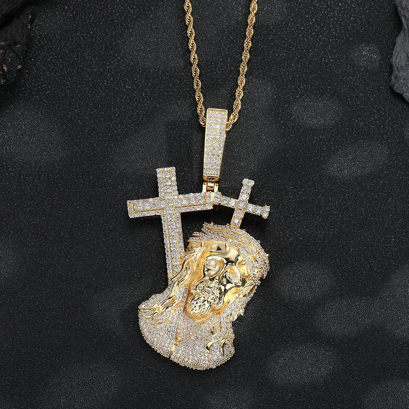 Collier pendentif croix crâne zircon Hip-Hop vintage