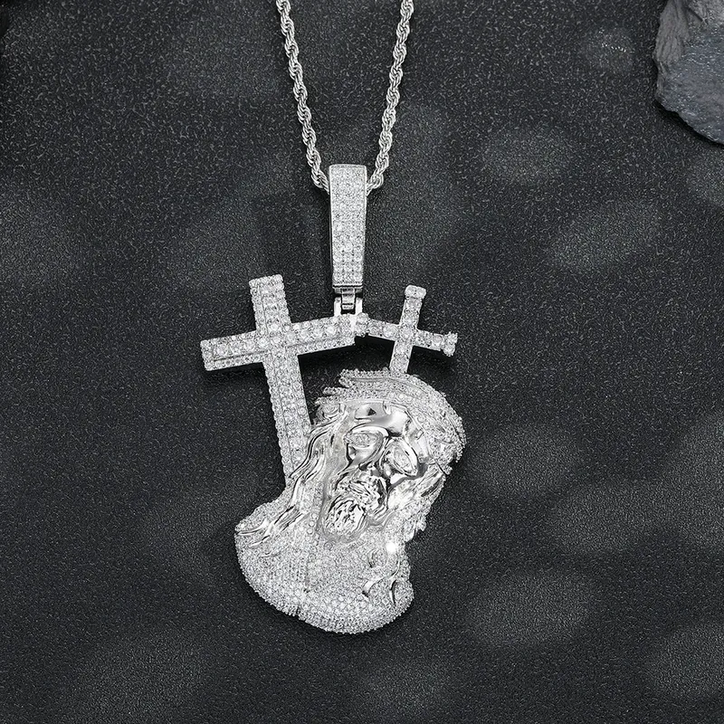Collier pendentif croix crâne zircon Hip-Hop vintage