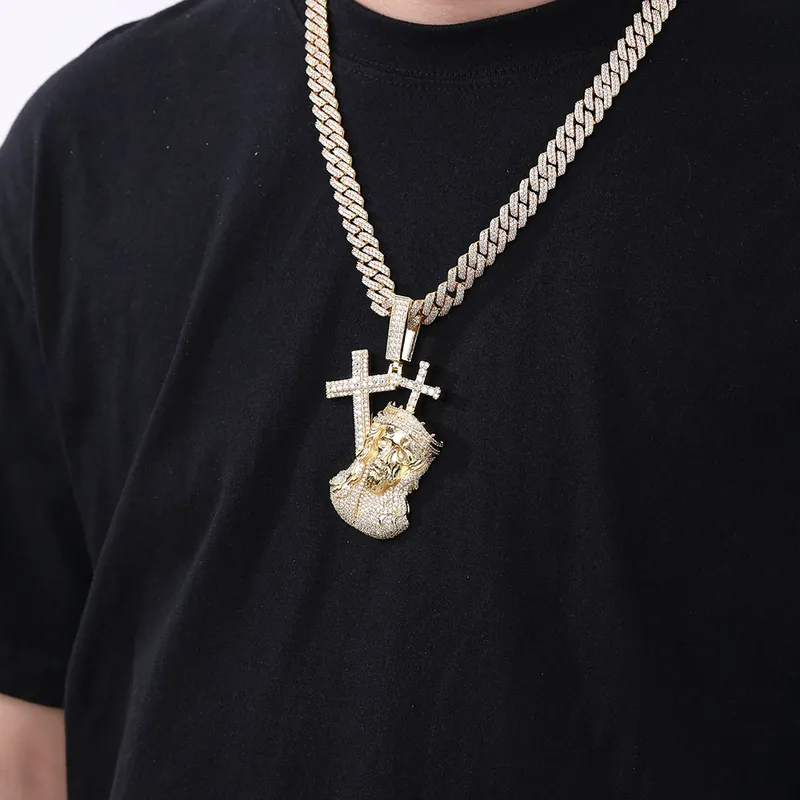 Collier pendentif croix crâne zircon Hip-Hop vintage