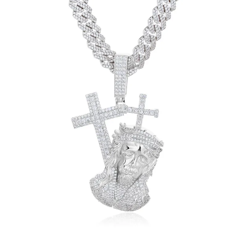 Collier pendentif croix crâne zircon Hip-Hop vintage