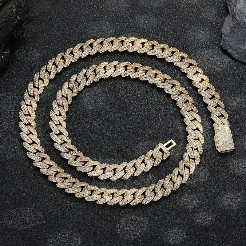 10mm Double-Row Bubble Cuban Chain Necklace Men's Hip-Hop Zircon