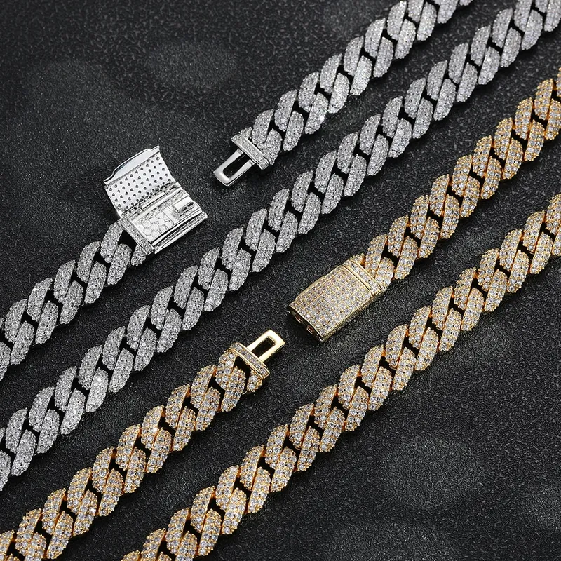 10mm Double-Row Bubble Cuban Chain Necklace Men's Hip-Hop Zircon