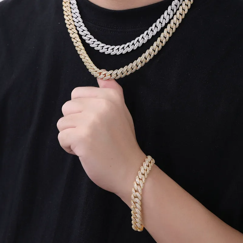 10mm Double-Row Bubble Cuban Chain Necklace Men's Hip-Hop Zircon