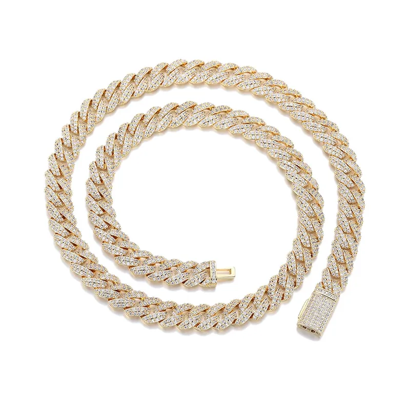 10mm Double-Row Bubble Cuban Chain Necklace Men's Hip-Hop Zircon
