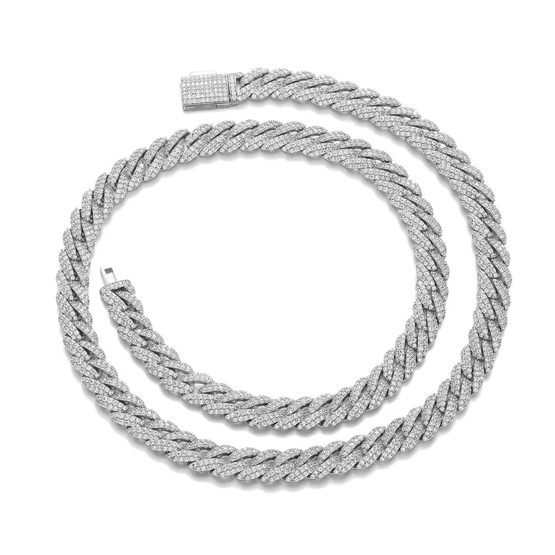10mm Double-Row Bubble Cuban Chain Necklace Men's Hip-Hop Zircon