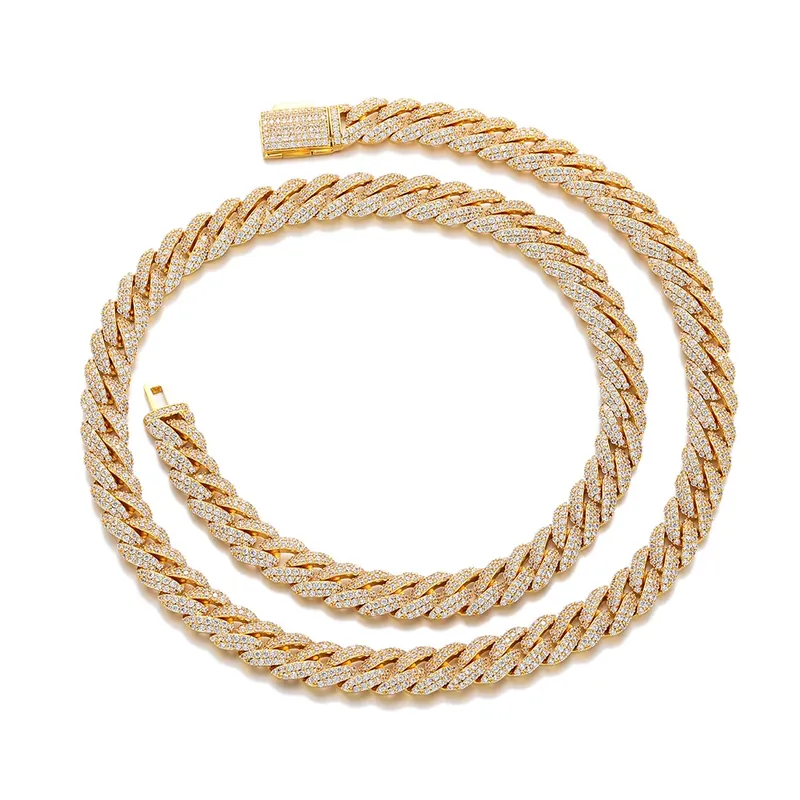 10mm Double-Row Bubble Cuban Chain Necklace Men's Hip-Hop Zircon