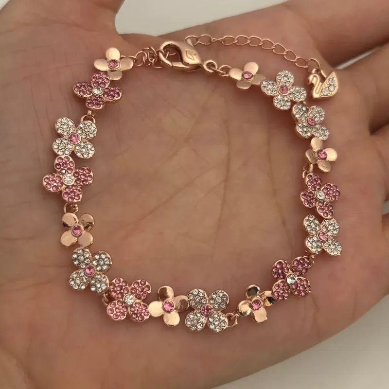 Crystal Flower Bangle Rose Gold