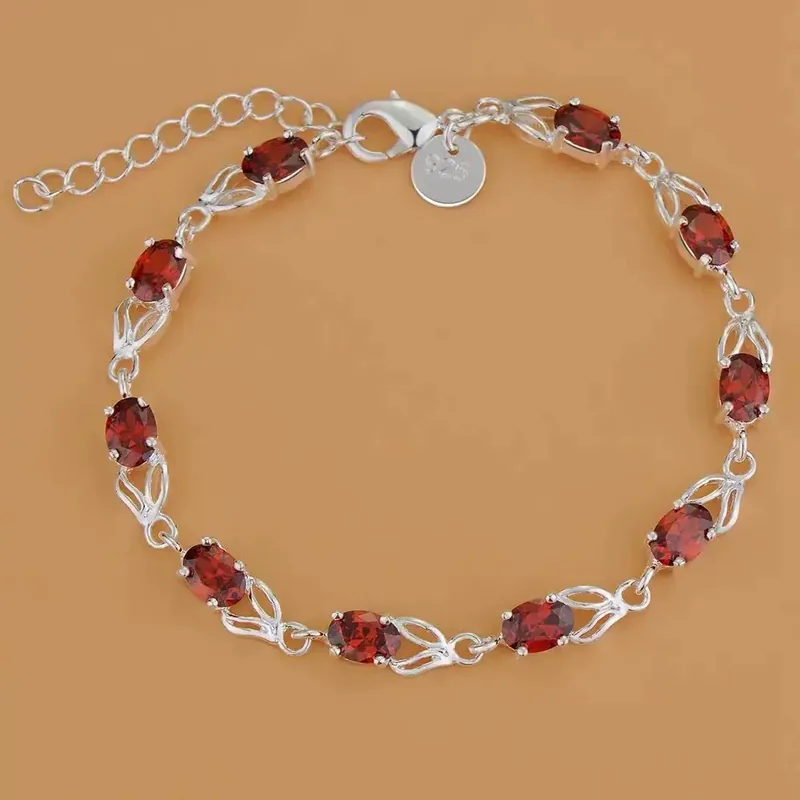 Sterling Silver Rabbit Bracelet Red Zircon