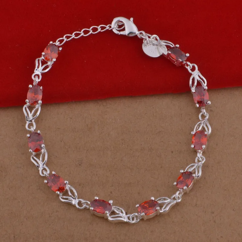 Sterling Silver Rabbit Bracelet Red Zircon