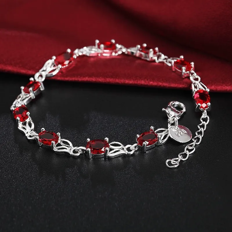Sterling Silver Rabbit Bracelet Red Zircon