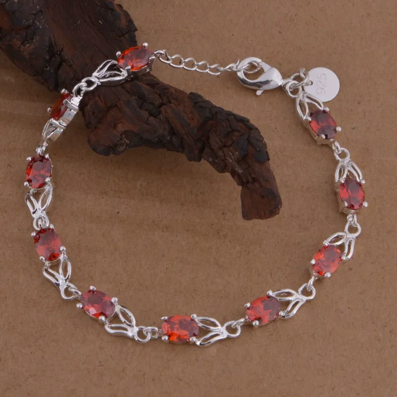 Sterling Silver Rabbit Bracelet Red Zircon