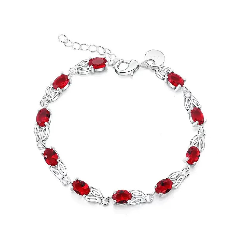 Sterling Silver Rabbit Bracelet Red Zircon