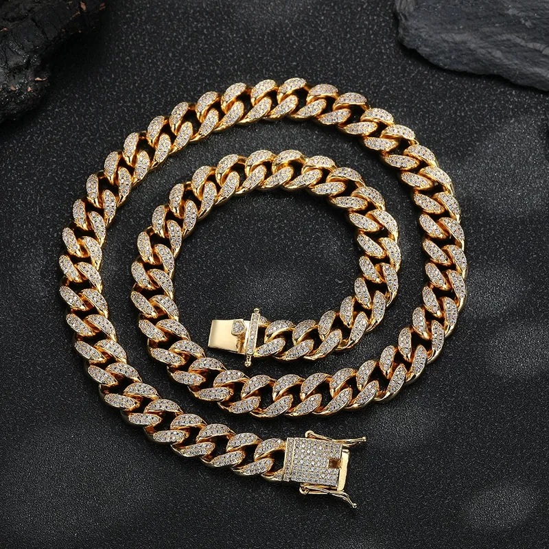 12mm 满镶锆石古巴链项链 嘻哈中性