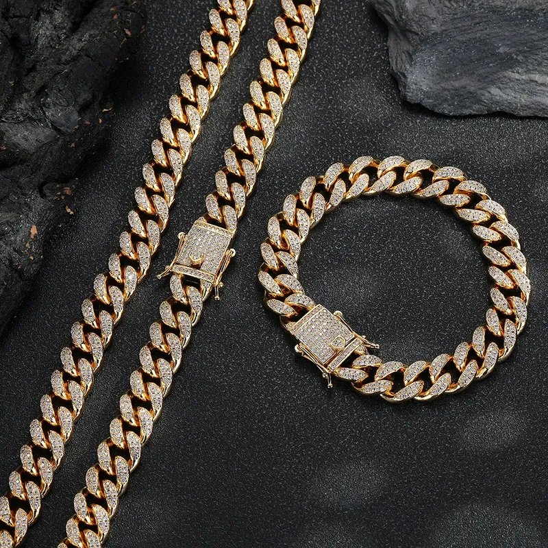 12mm 满镶锆石古巴链项链 嘻哈中性