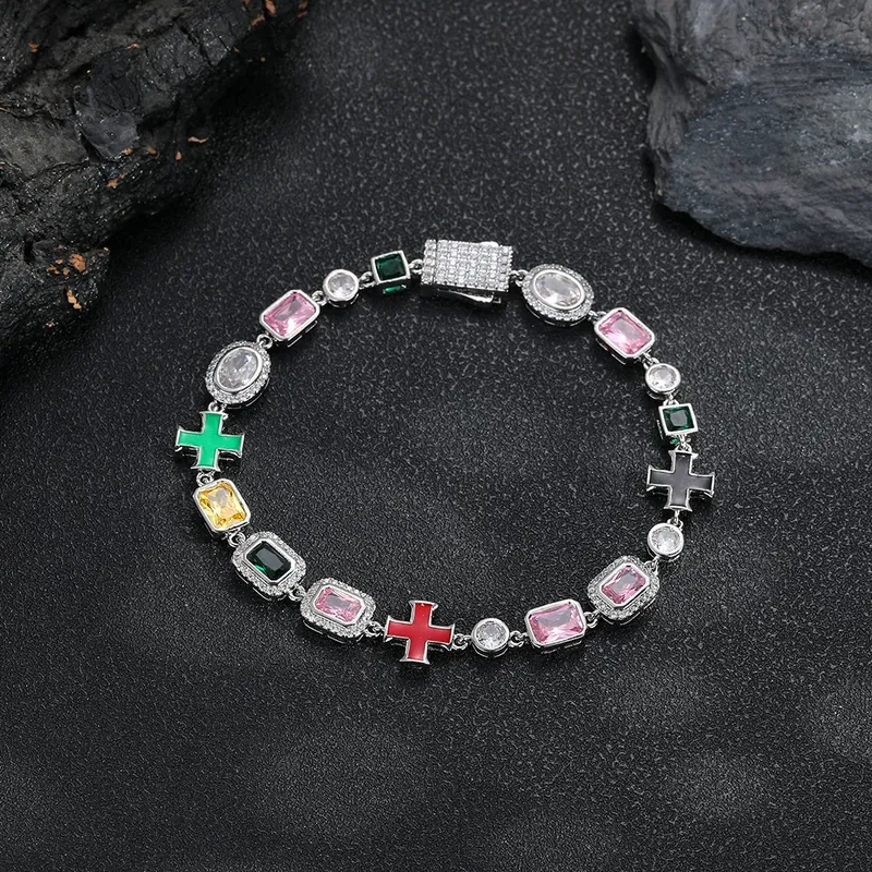 8mm Colorful Gemstone Full Pave Chain Necklace Hip-Hop Unisex