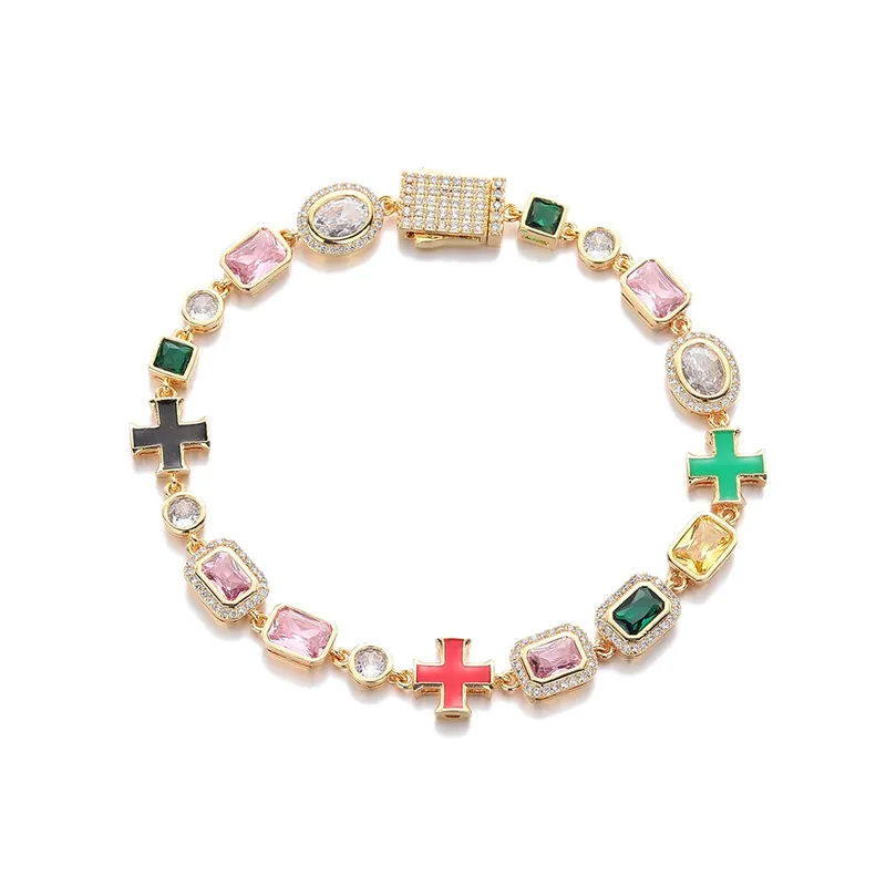 8mm Colorful Gemstone Full Pave Chain Necklace Hip-Hop Unisex