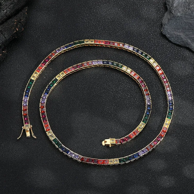 4mm Colorful Zircon Tennis Chain Necklace Hip-Hop Copper