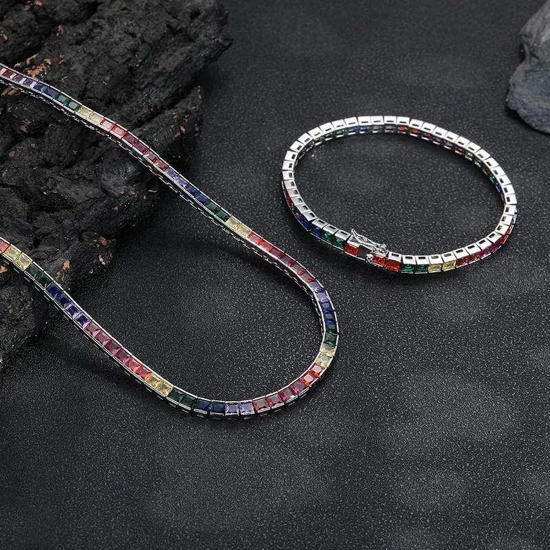 4mm Colorful Zircon Tennis Chain Necklace Hip-Hop Copper