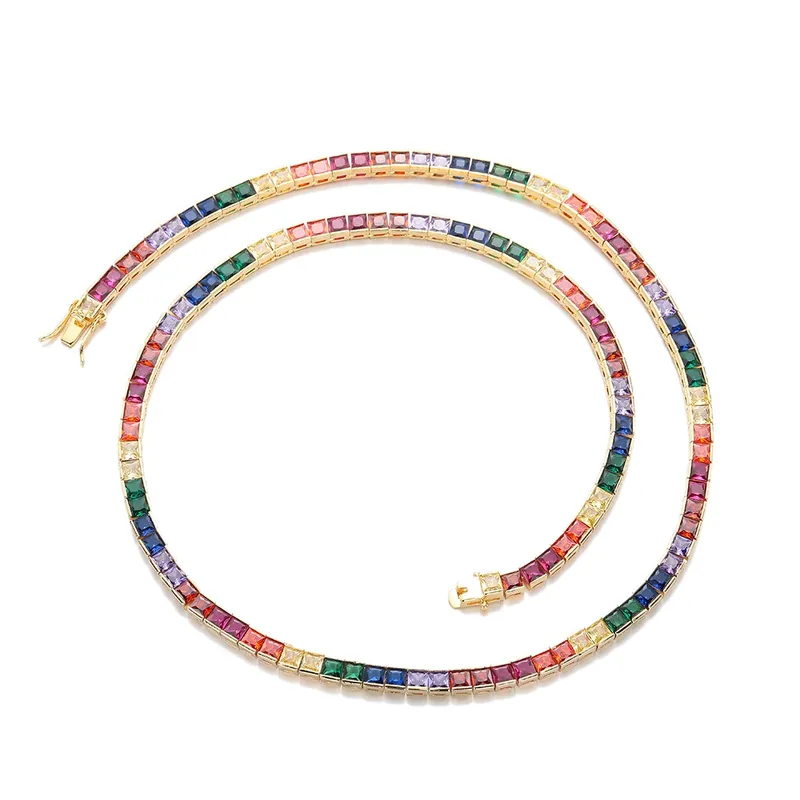 4mm Colorful Zircon Tennis Chain Necklace Hip-Hop Copper
