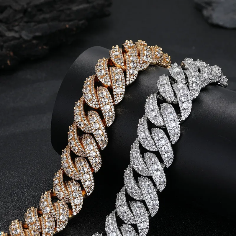 Full Pave Bubble Cuban Chain Set Necklace Bracelet Hip-Hop