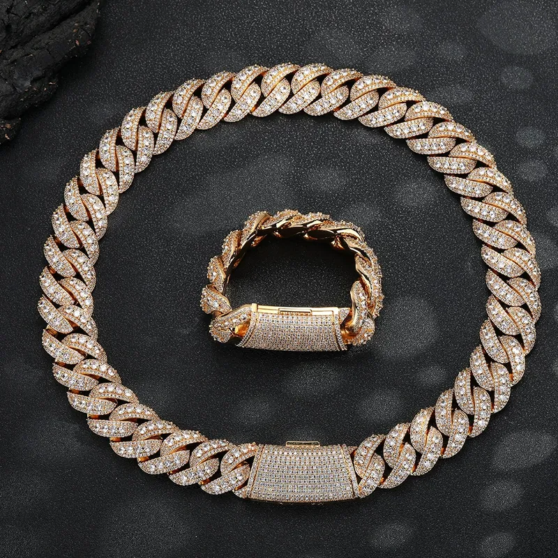 Full Pave Bubble Cuban Chain Set Necklace Bracelet Hip-Hop