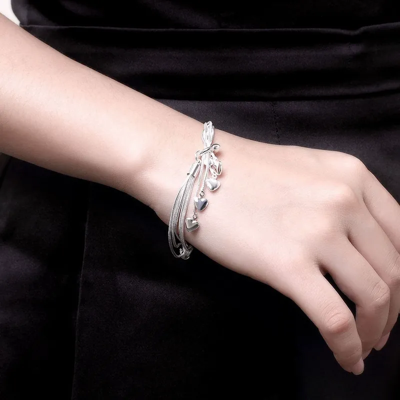 Titanium Steel Five Heart Tassel Bracelet