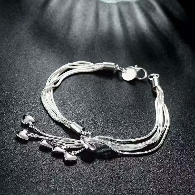 Titanium Steel Five Heart Tassel Bracelet