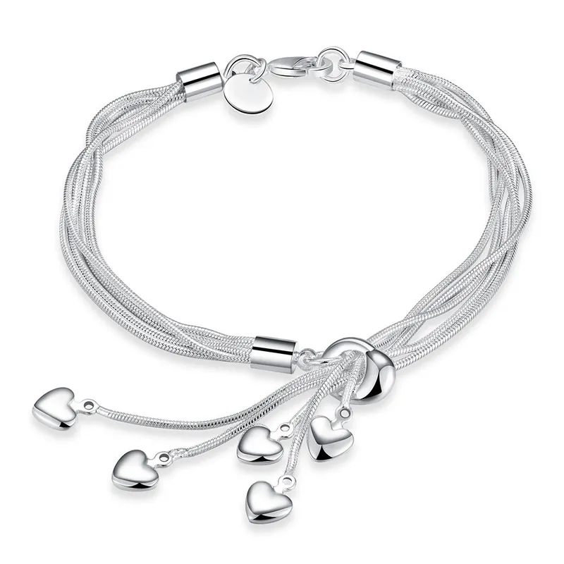 Titanium Steel Five Heart Tassel Bracelet
