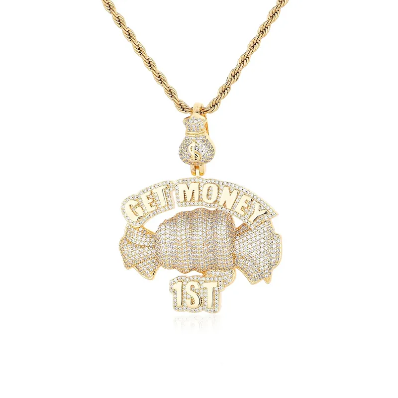 Collier pendentif poing Hip-Hop cuivre zircon style street