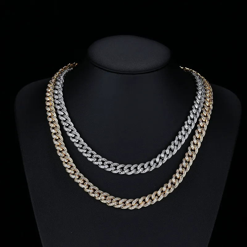 10mm Oval Cuban Chain Necklace Bracelet Full Pave Zircon Men's