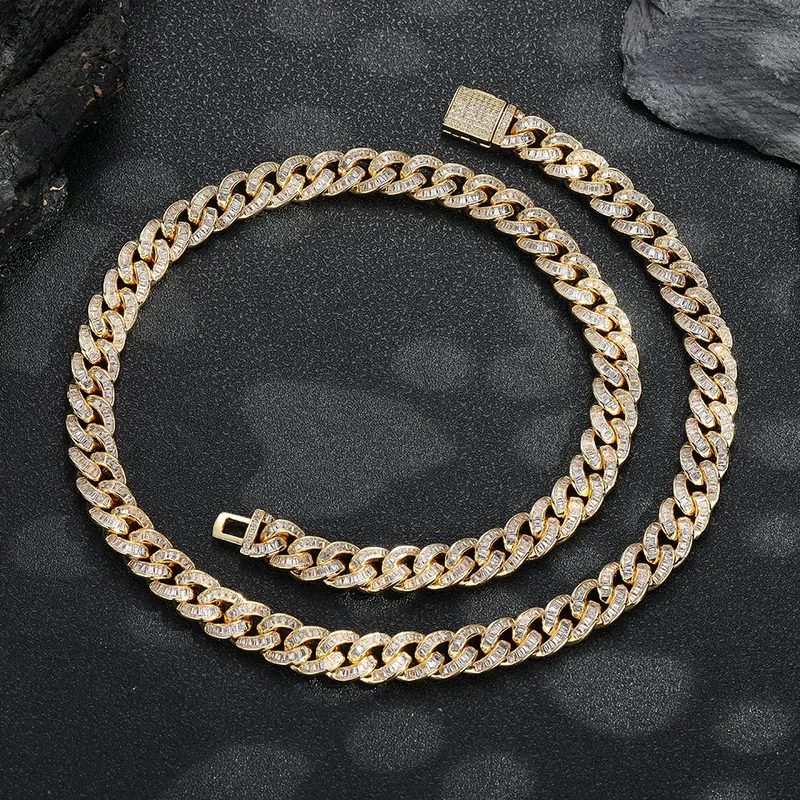 10mm Oval Cuban Chain Necklace Bracelet Full Pave Zircon Men's