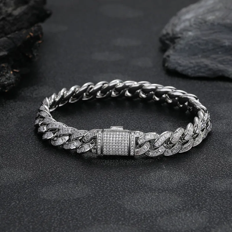 10mm Oval Cuban Chain Necklace Bracelet Full Pave Zircon Men's