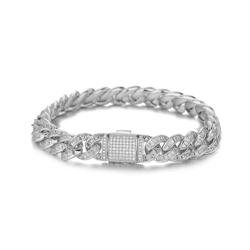 10mm Oval Cuban Chain Necklace Bracelet Full Pave Zircon Men's